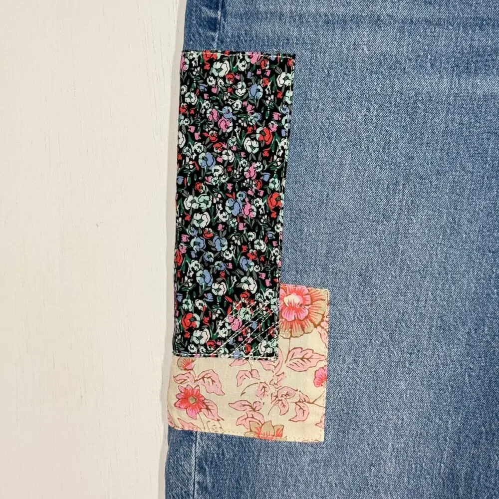 Loft Womens Straight‎ Crop Jeans Size 28 Floral Patchwork High Rise Cottagecore